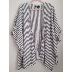 Whispers New York Linen Striped Kimono Cardigan Cover Up Metallic Small Coastal